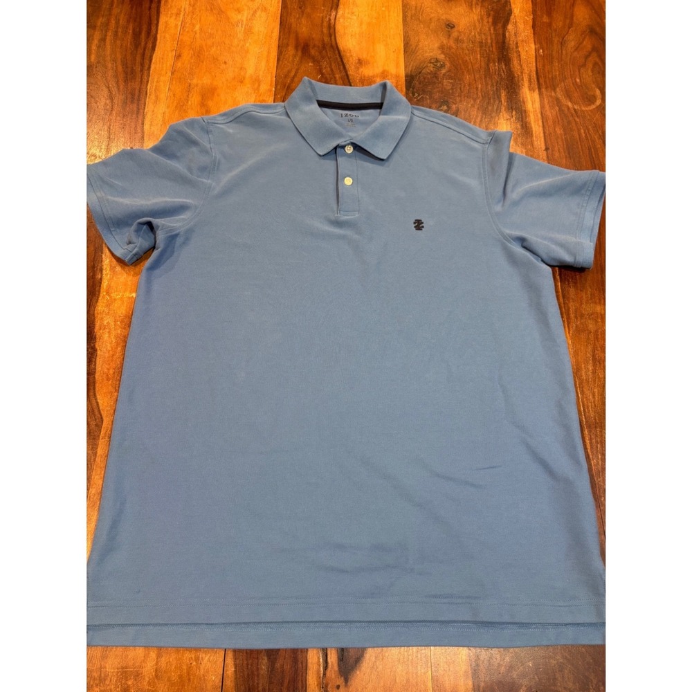 IZOD polo shirt men size L blue short sleeve pique knit embroidered logo preppy